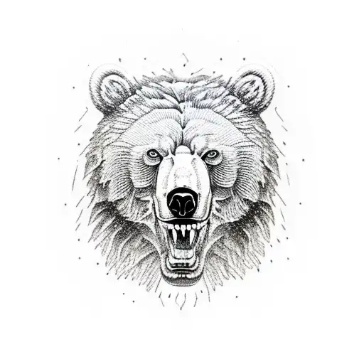 Roaring Bear Through Ripped Skin