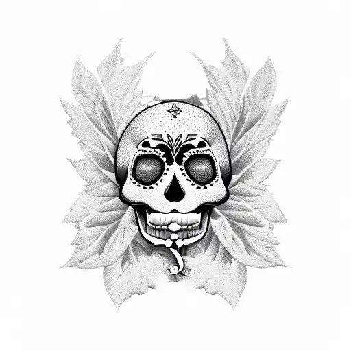 Pinup Model Sugar Skull Marijuana Leaf Motif