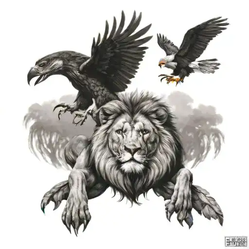 Lion With A Eagle Animal Kings
