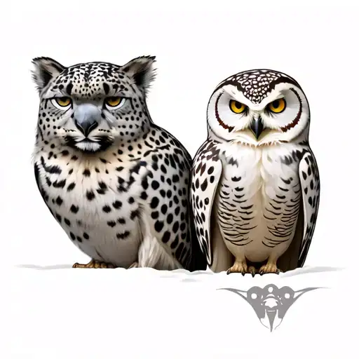 Snow Leopard And Snowy Owl Perched
