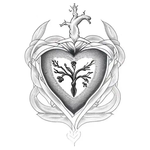 Sacred Heart With Tree Of Life Behind It