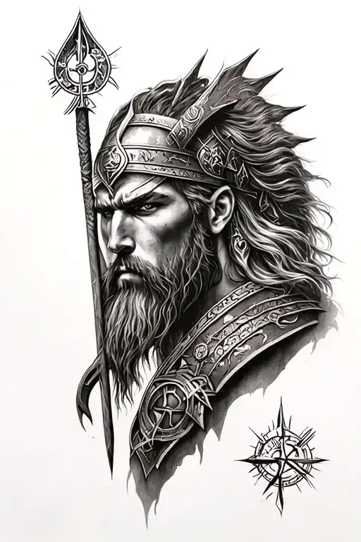 Norse Warrior And Symbols