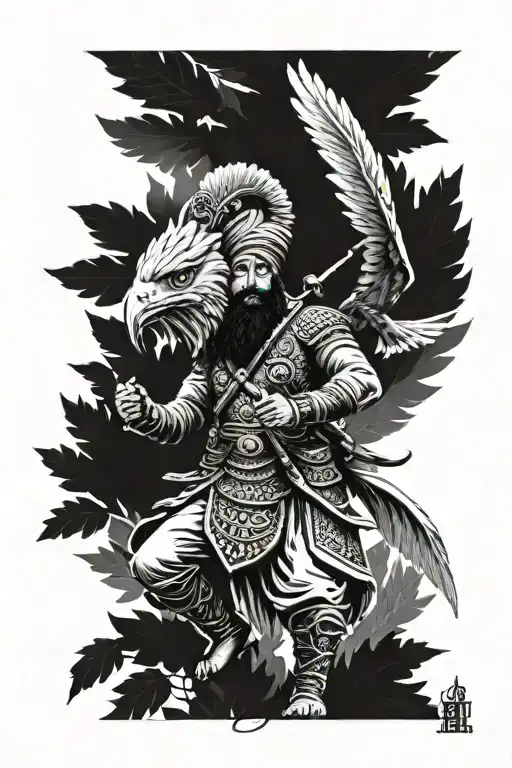 Sikh Warrior Fighting An Army Eagle Bright Fall Leaves