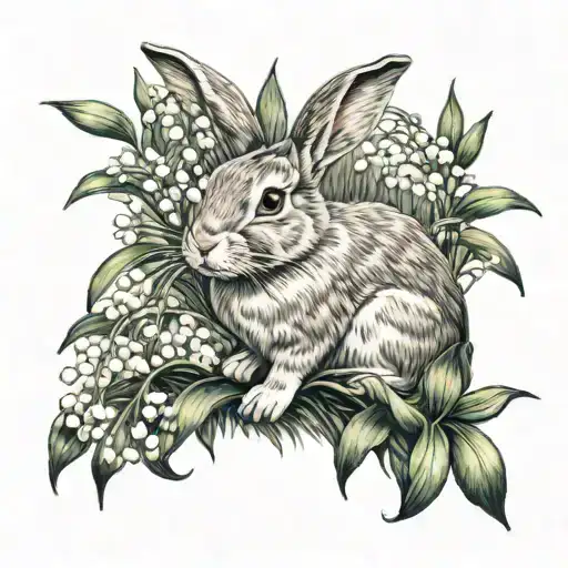 Rabbit In A Field Of Lily Of The Valley Flowers