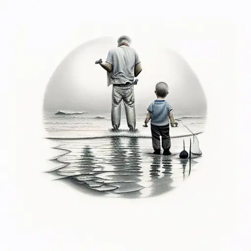 Grandfather And Grandson At Sunset