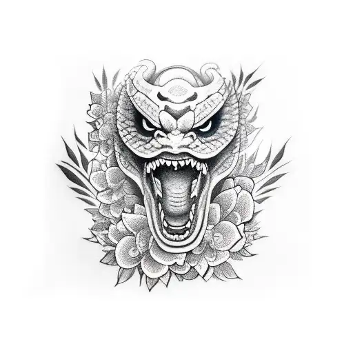 Oni Sleeve With Snake And Flowers