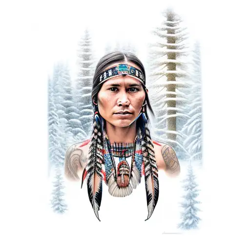 American Indian Girl In Forest With River