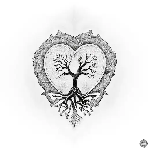 Realistic Heart With Tree Of Life Roots