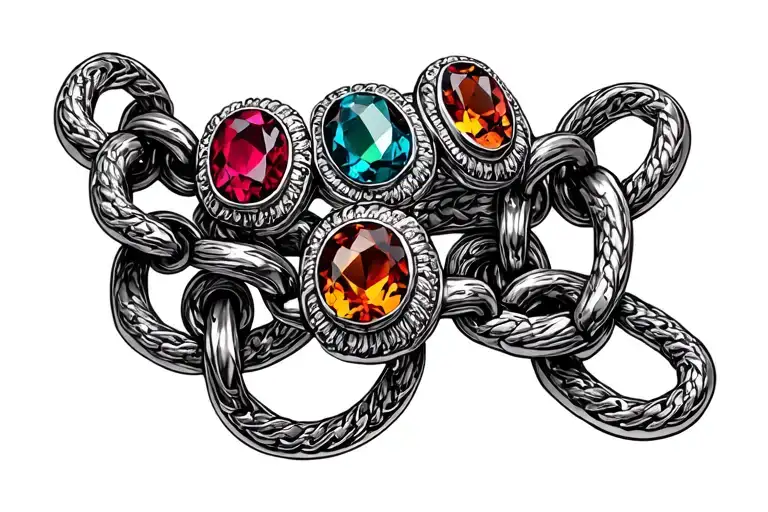 A Chain Link Bracelet With 4 Colored Stones