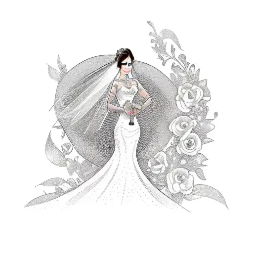 Woman In Wedding Dress And Peguin