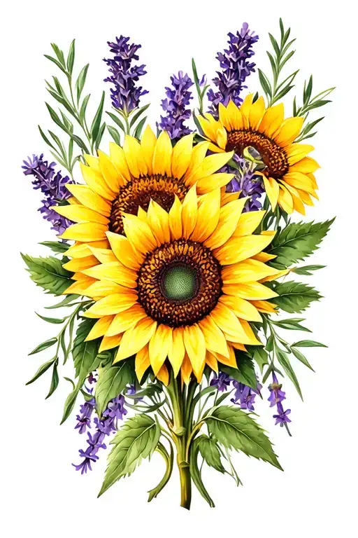 Sunflowers Rosemary And Lavender Around With Western Embossing