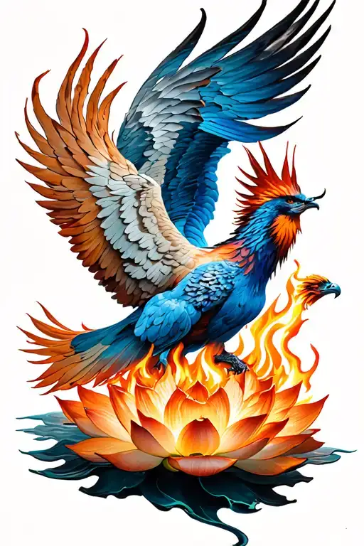 Phoenix Flying Out Of A Lotus On Fire