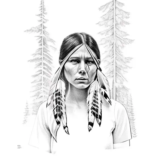 American Indian Girl In Forest With River