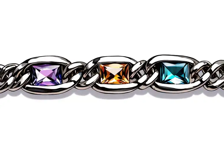 A Chain Link Bracelet With 4 Colored Stones