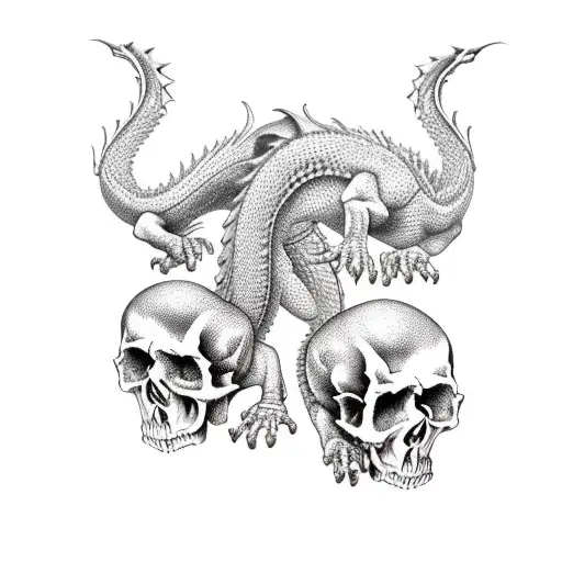 Dragon Standing On Skulls And Bones