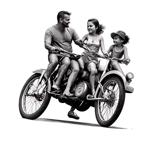 Dad Mom And 2 Kids Riding