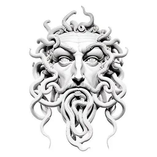 Medusa Looking Poseidon In The Eyes While He Turns To Stone