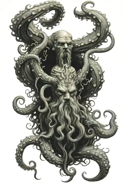 Poseidon Stabbing Octopus Tentacles