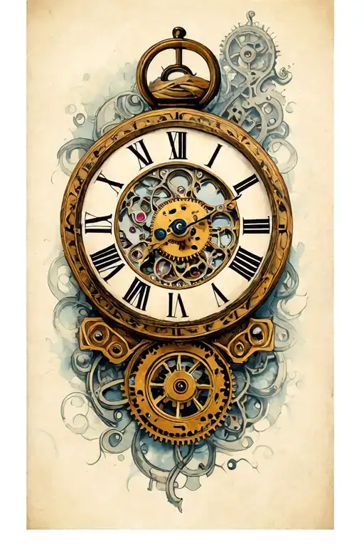 Clock With Roman Numerals And Gears Inside The Clock Face