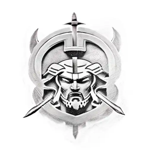 Spartan Around Forearm With Axe And Sword