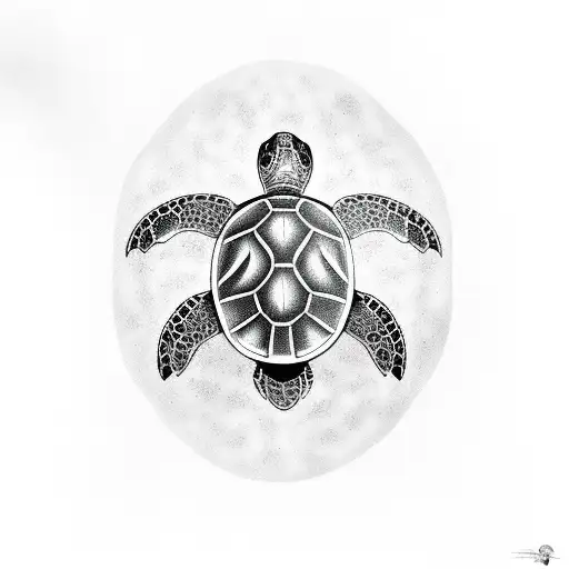 An Intricate Black And Grey Design Of A Turtle Surrounded By A School Of Fish