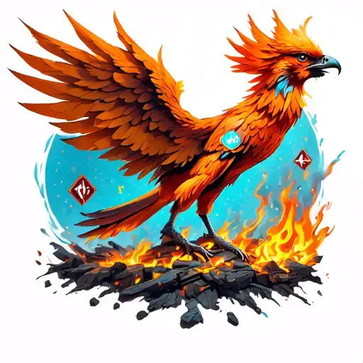 An Orange-colored Phoenix Rising From The Ashes With Symbols Of Various Board Games On Its Feathers