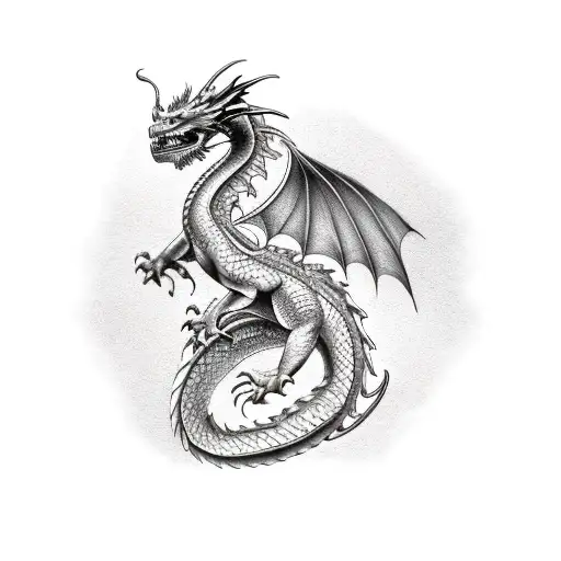 A Dragon With Golden Wings And Red Body