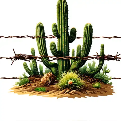 Barb Wire Western Old Fence Cactus Growing