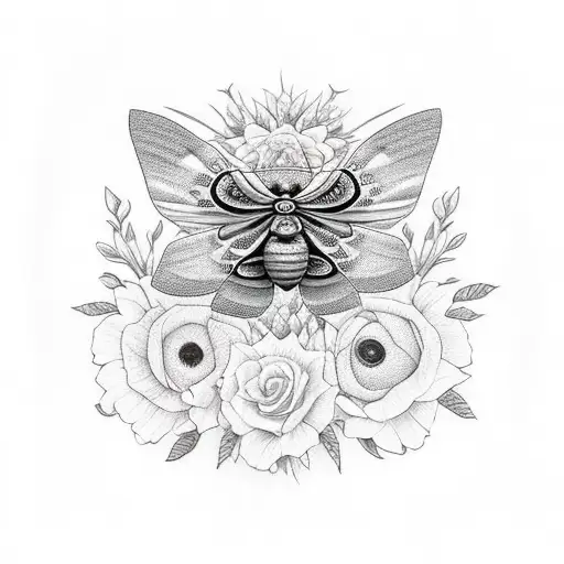 Moth With Flowers And Bones