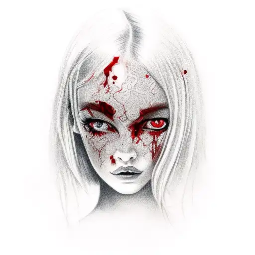 Red And Black Beautiful Girl Portrait Bloody Red Background Aura