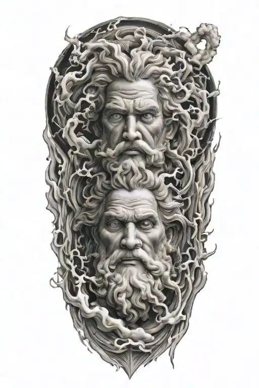 Zeus Face Raging Storm Clouds Surrounding