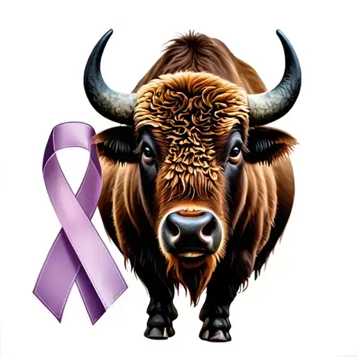 Bison With Cancer Ribbon