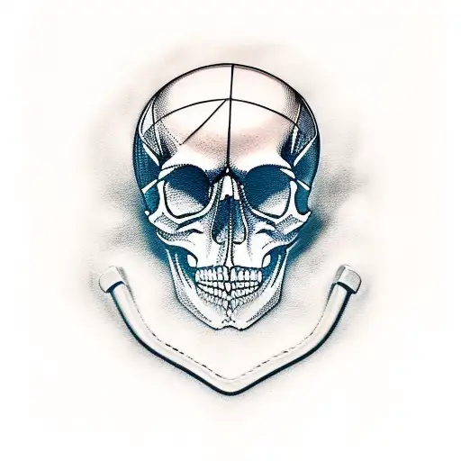 A Skull Wearing A Biker Helmet With Crossed Pistols Underneath