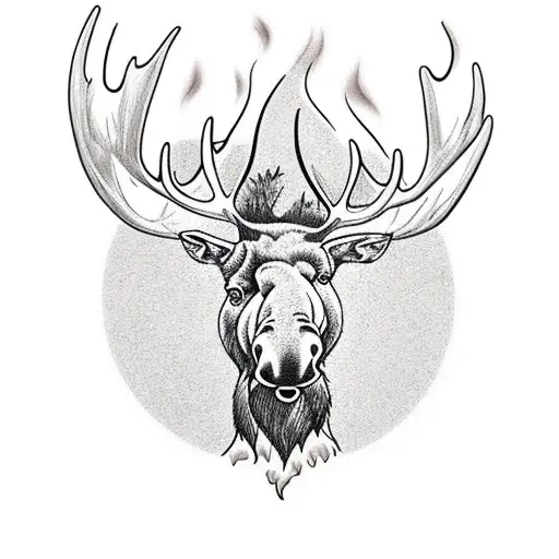 A Moose Head Mix With A Fire