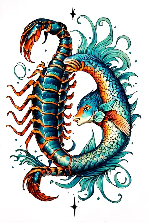 Here Is A Full Arm Sleeve Tattoo Of A Scorpio Falling In Love With A Pisces Featuring Mandala Design