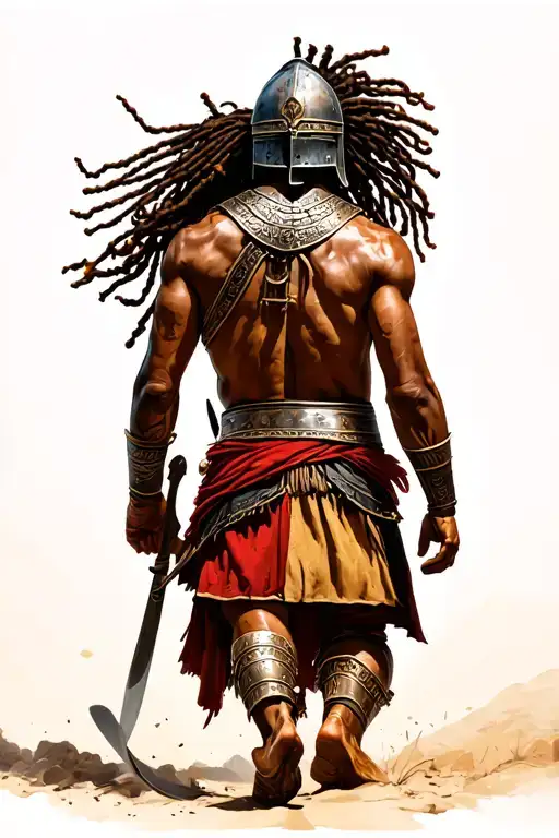 Gladiator With Dreadlocks And Helmet Walking Towards In Victory