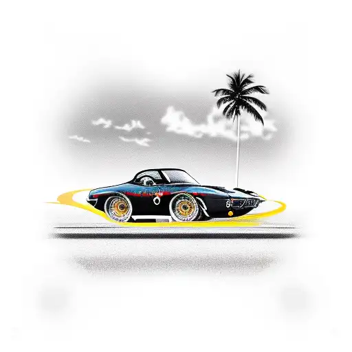 A Sleek Sports Car Driving Through A Tropical Beach