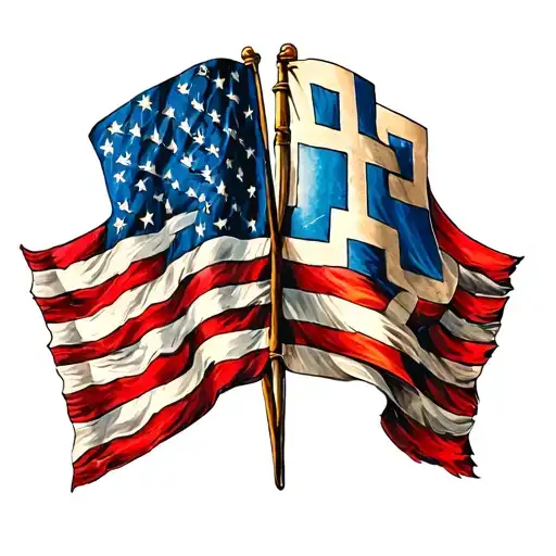 Greek And American Flag Together Representing The Client's Love