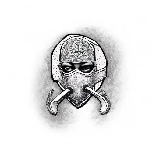 Gangster With Face Mask Holding Ak 47