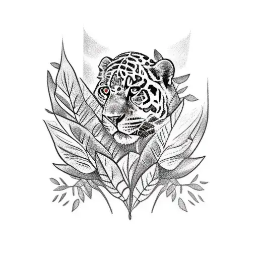 Jungle Leaves With Jaguar Aztec At Night
