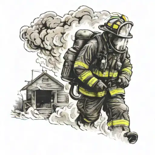 Firefighter Coming Out Of Fire