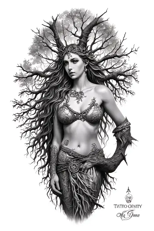 Sexy Freya Norse Goddes Connecting On Tree Growing