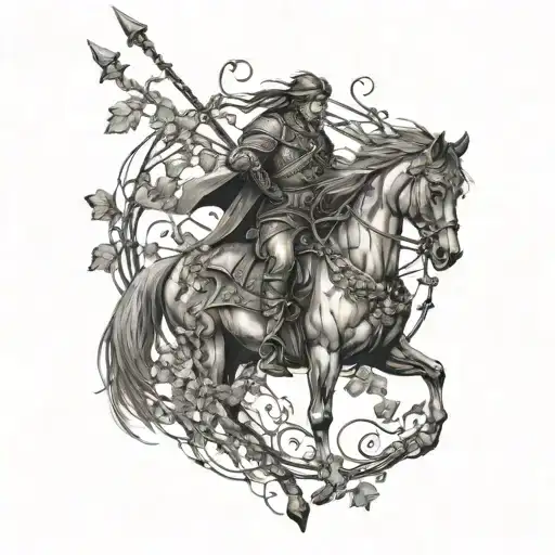 A Warrior On Horseback Wielding A Mystical Staff Intertwined With Vines
