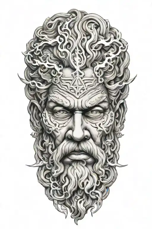 Zeus Face Raging Storm Clouds Surrounding With Lightning