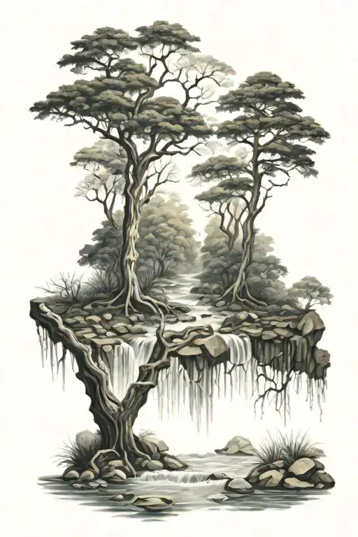 Mystic Forest Scene With Water Flowing
