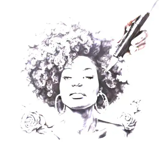 A Realism Tattoo Of An Artist Painting A Portrait Of A Black Woman With An Afro