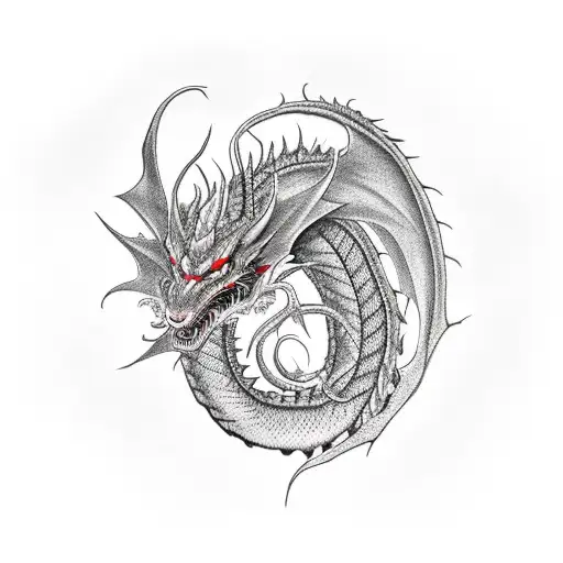 A Black And A Red Dragon Fighting