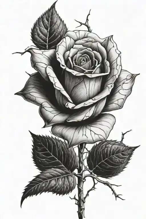 One Rose With Stem And Spider Web