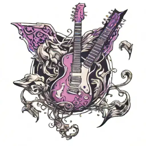 Rock Guitar Themed Tattoo Design Featuring Elements