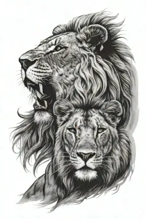 An Bad Ioness Watching A Lion From Behind Her Shoulder